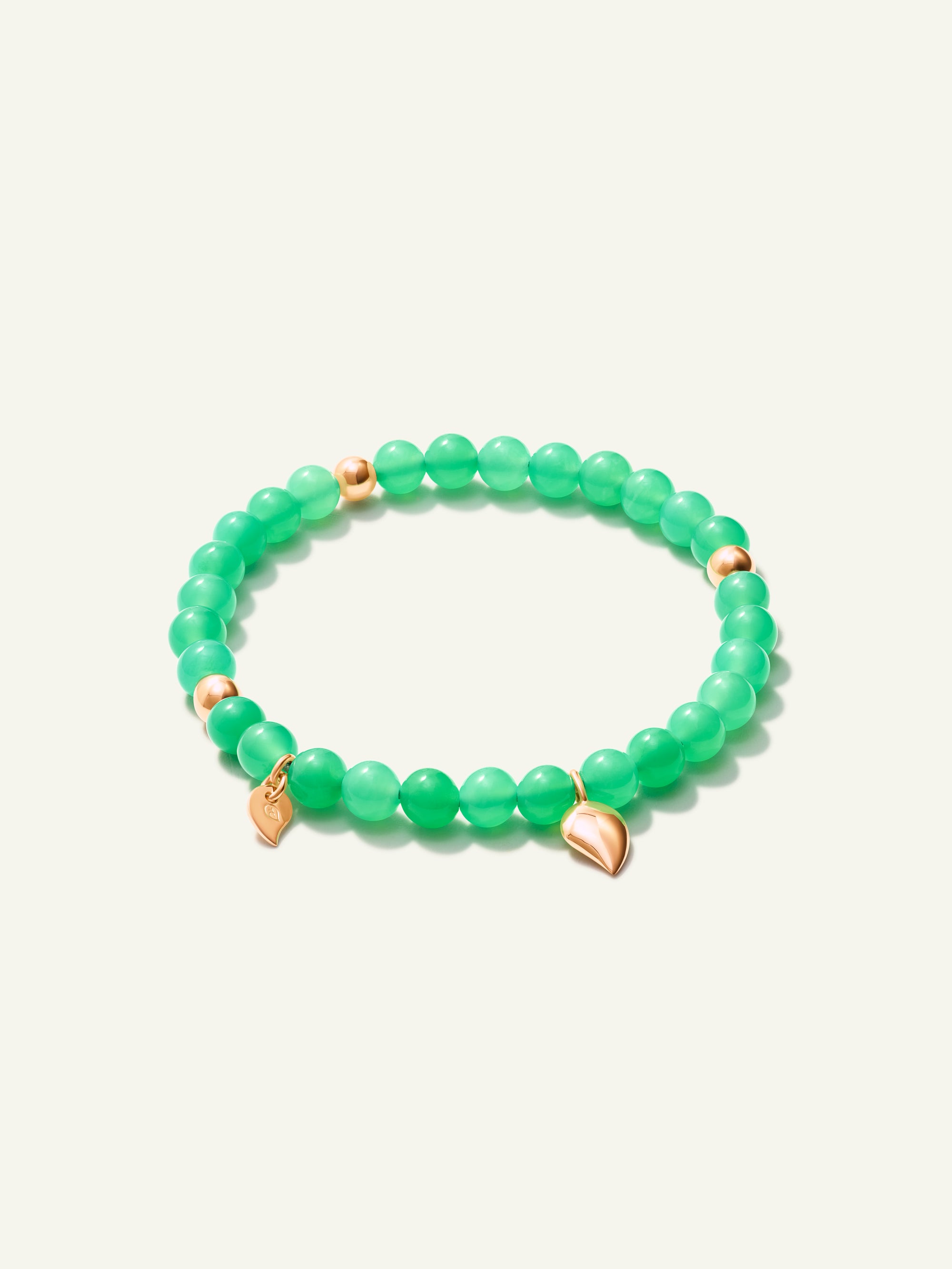 B-IND-Chry-1-m-rg | INDIA Bracelet with 18K Gold Beads and Chrysoprase, One Row