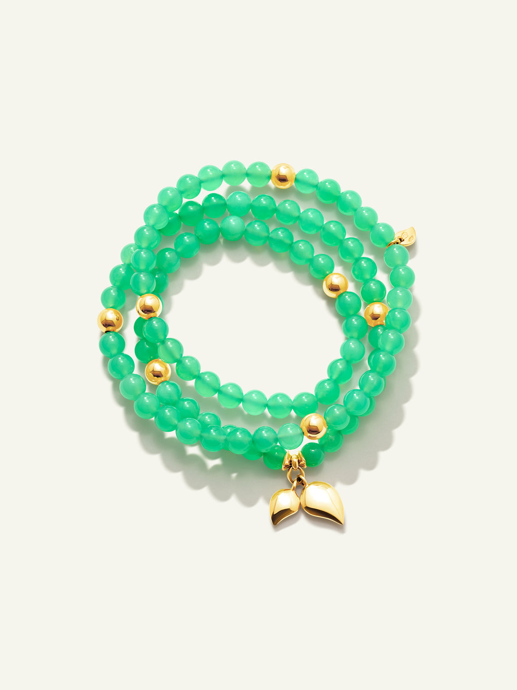 INDIA Medium Bracelet with 18K Gold Beads and Chrysoprase, Three Rows
