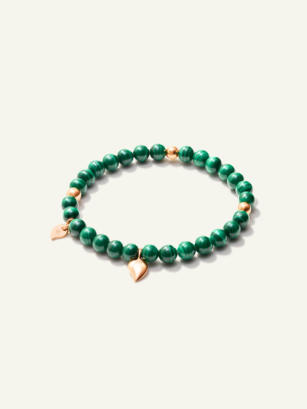 INDIA Medium Bracelet with 18K Gold Beads and Malachite, One Row