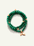 B-IND-Mal-3-l-rg | INDIA Bracelet with 18K Gold Beads and Malachite, Three Rows