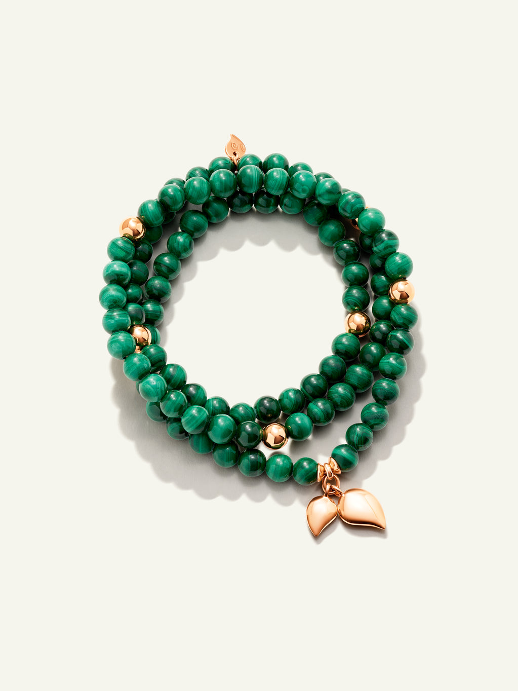INDIA Medium Bracelet with 18K Gold Beads and Malachite, Three Rows