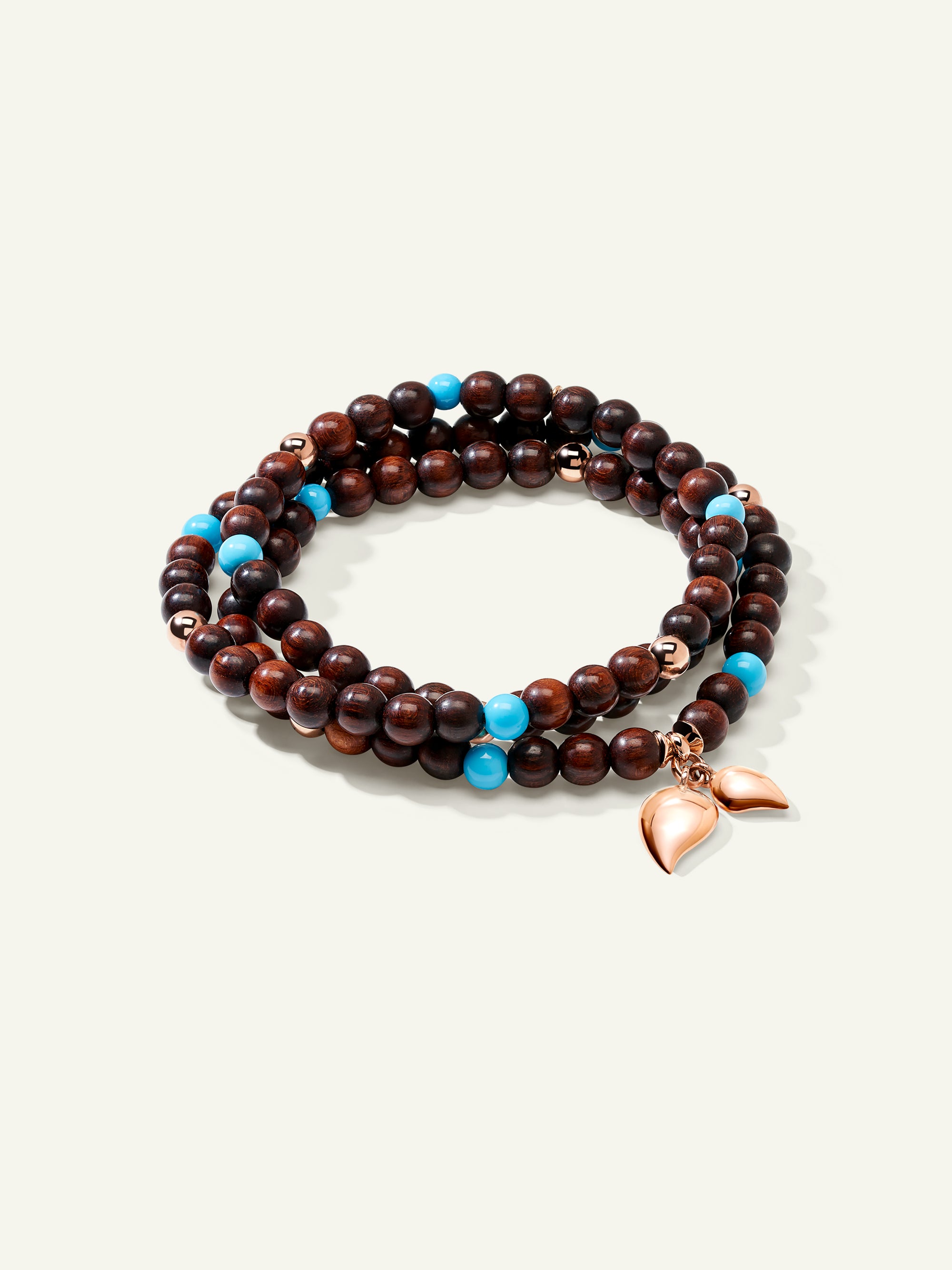 B-IND-SWTur-3-m-rg | INDIA Bracelet with Turquoise Beads and Snakewood, Three Rows