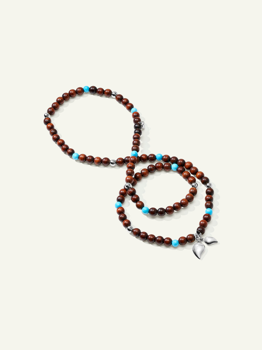 INDIA Medium Bracelet with Turquoise Beads and Snakewood, Three Rows