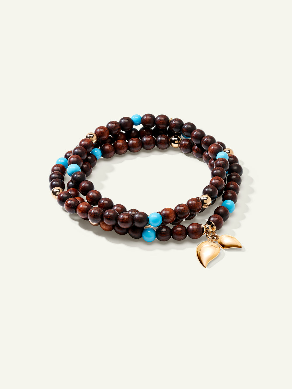 INDIA Medium Bracelet with Turquoise Beads and Snakewood, Three Rows