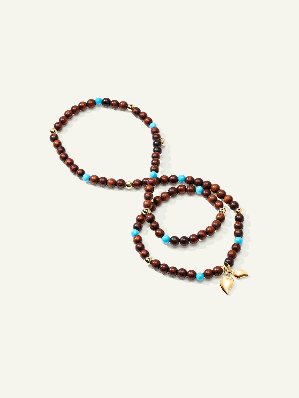 INDIA Medium Bracelet with Turquoise Beads and Snakewood, Three Rows