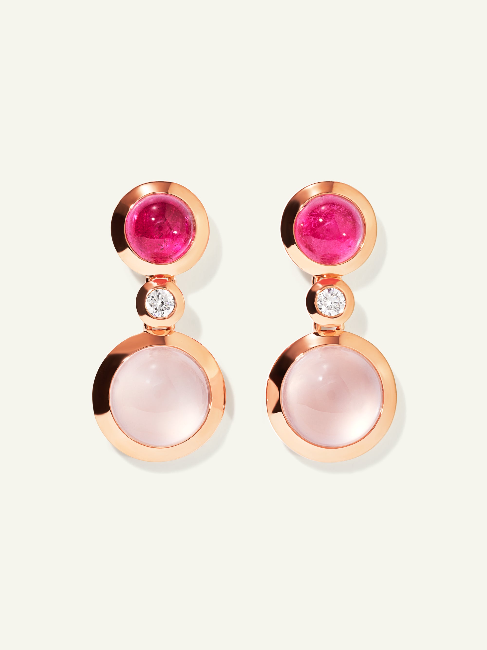 BOUTON 2 Cabochons Earrings in 'Blush' with White Diamonds