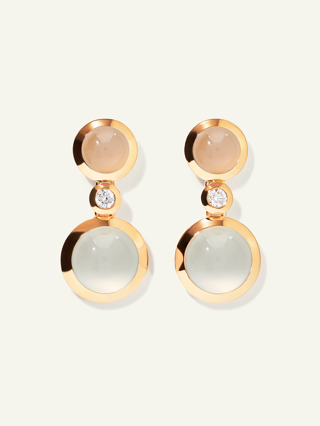 BOUTON 2 Cabochons Earrings in 'Sand' and White Diamonds