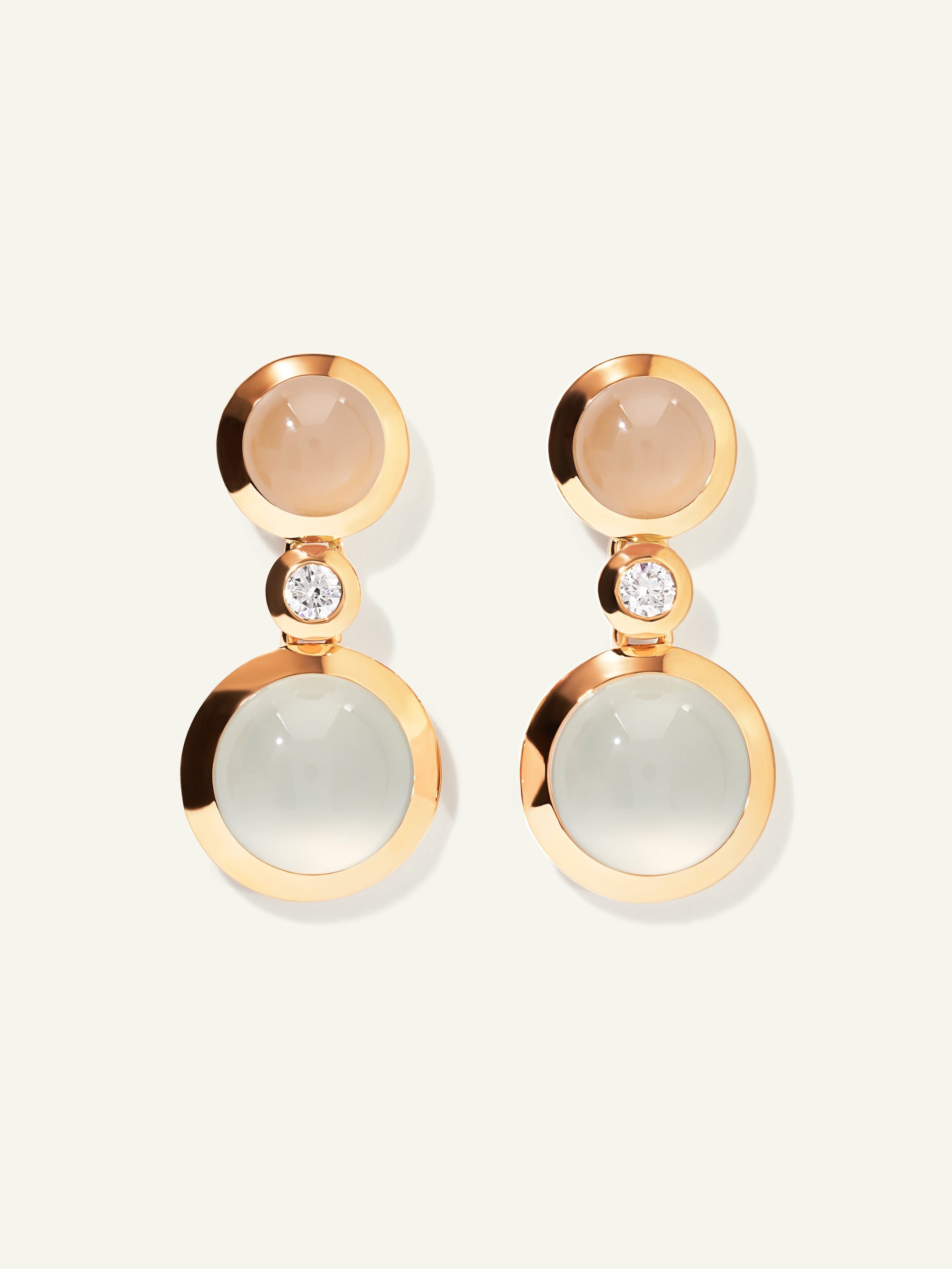 BOUTON 2 Cabochons Earrings in 'Sand' and White Diamonds