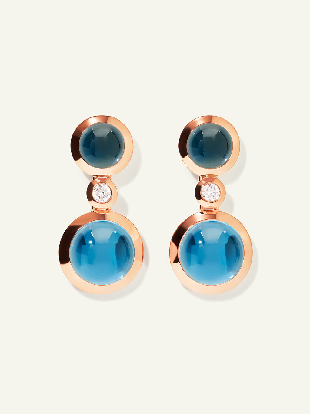 BOUTON 2 Cabochons Earrings in 'Sky' and White Diamonds