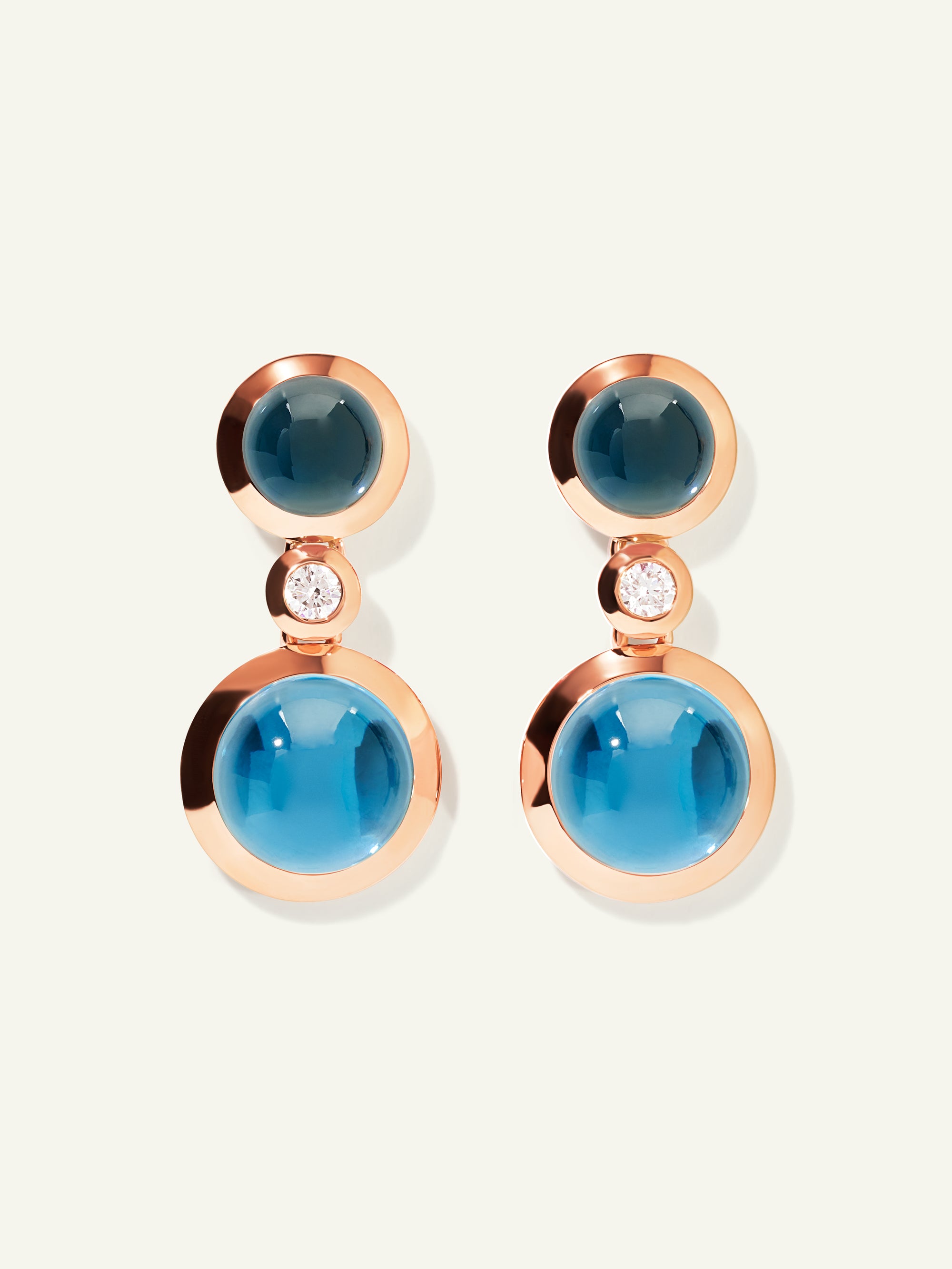 BOUTON 2 Cabochons Earrings in 'Sky' and White Diamonds