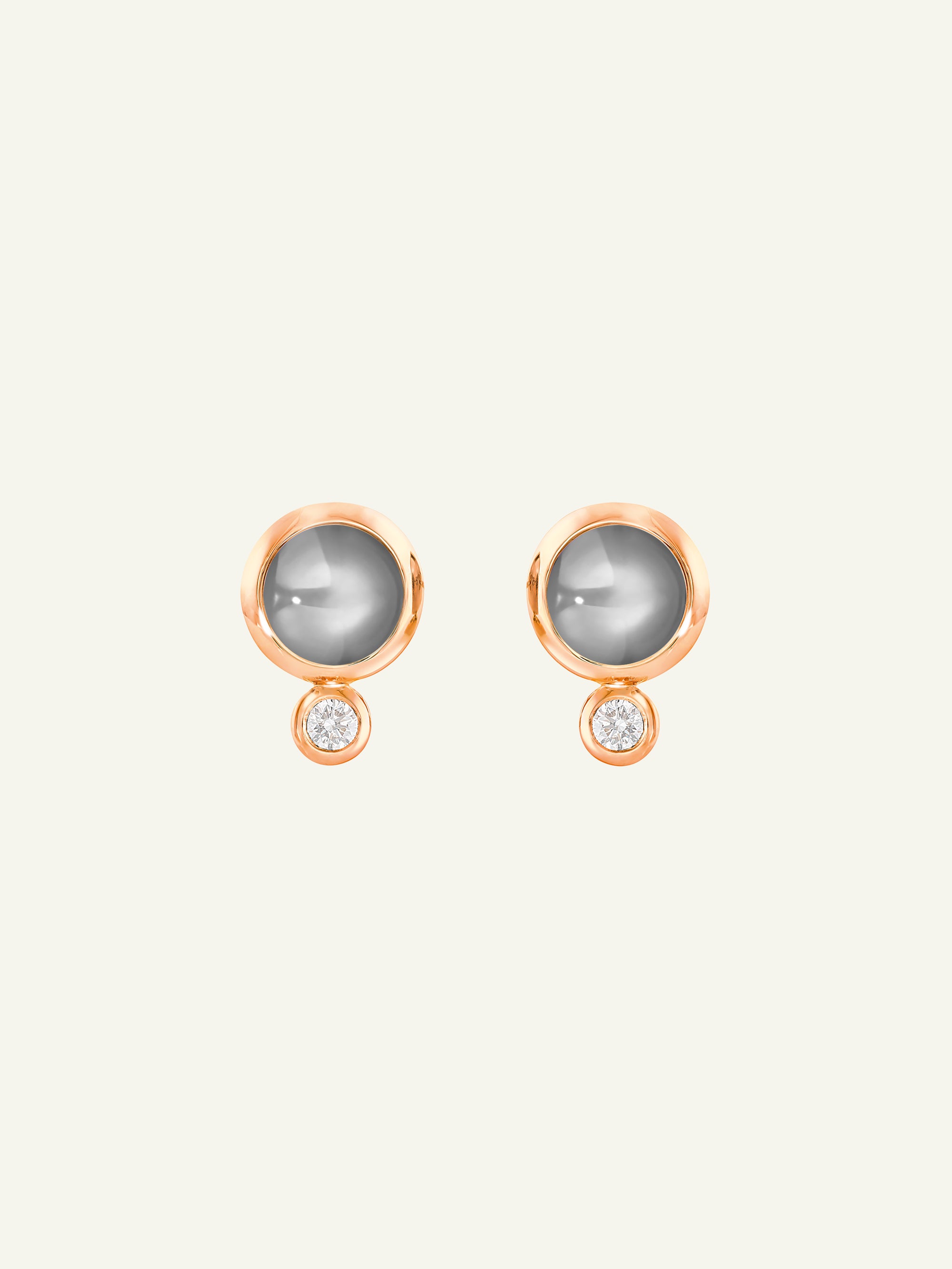 BOUTON Earrings with Grey Moonstone and White Diamonds