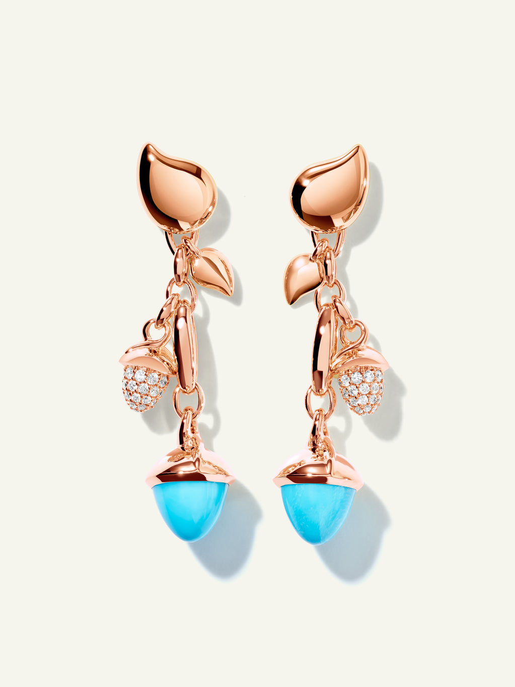 MIKADO Dangling 2 Acorn Earrings in 'Turquoise' with Diamond Pavé