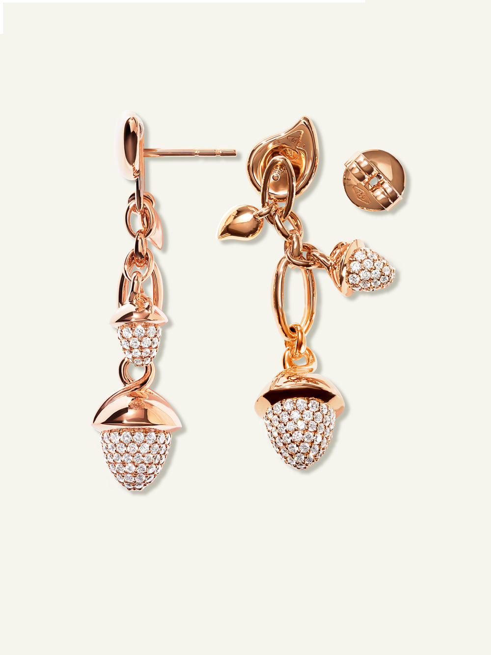 MIKADO Dangling 2 Acorn Ohrringe mit Diamant Pavé