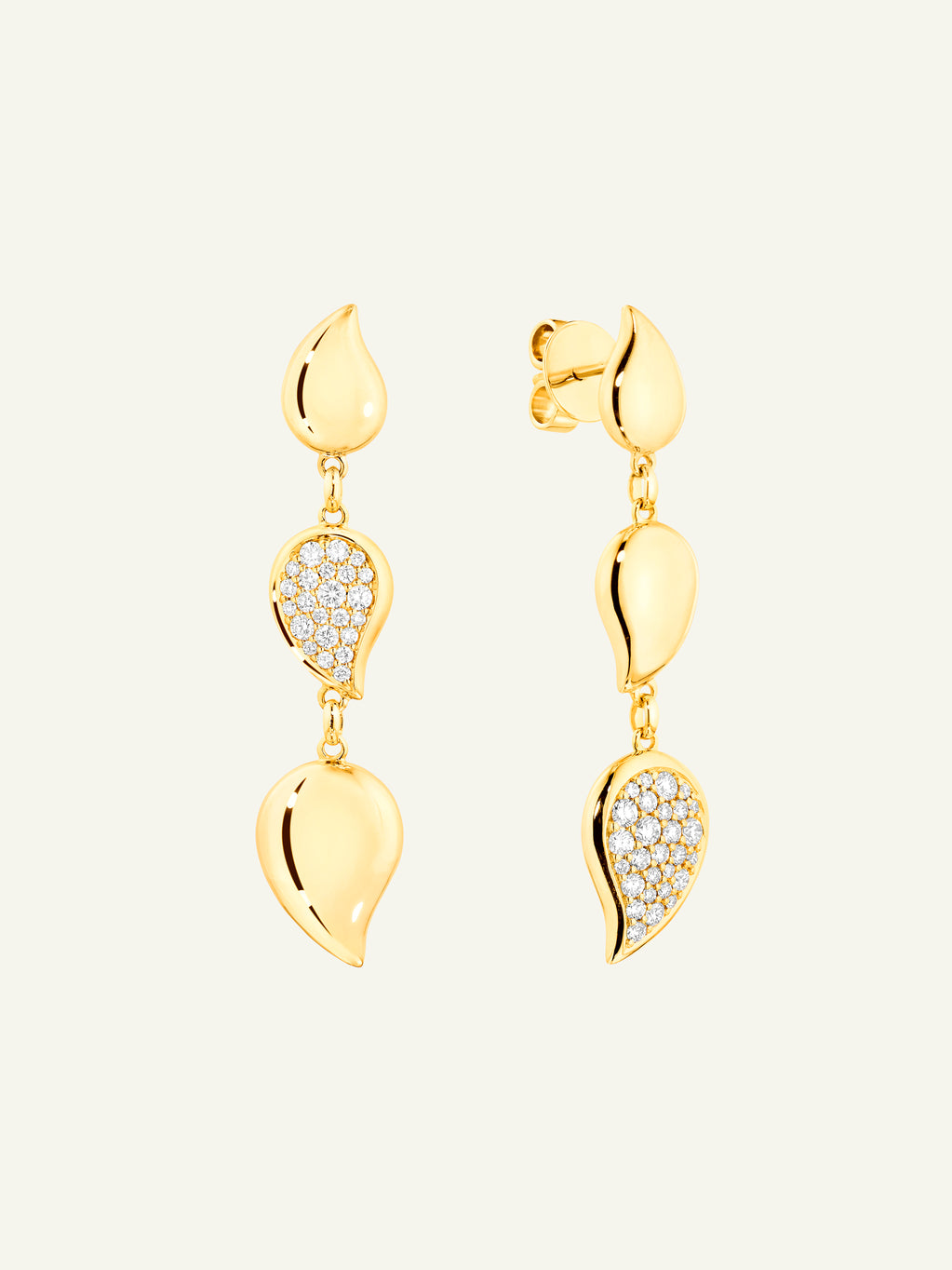 Earrings SIGNATURE Wave - 3 drop elements - Diamond Pavé with Diamond Pavé