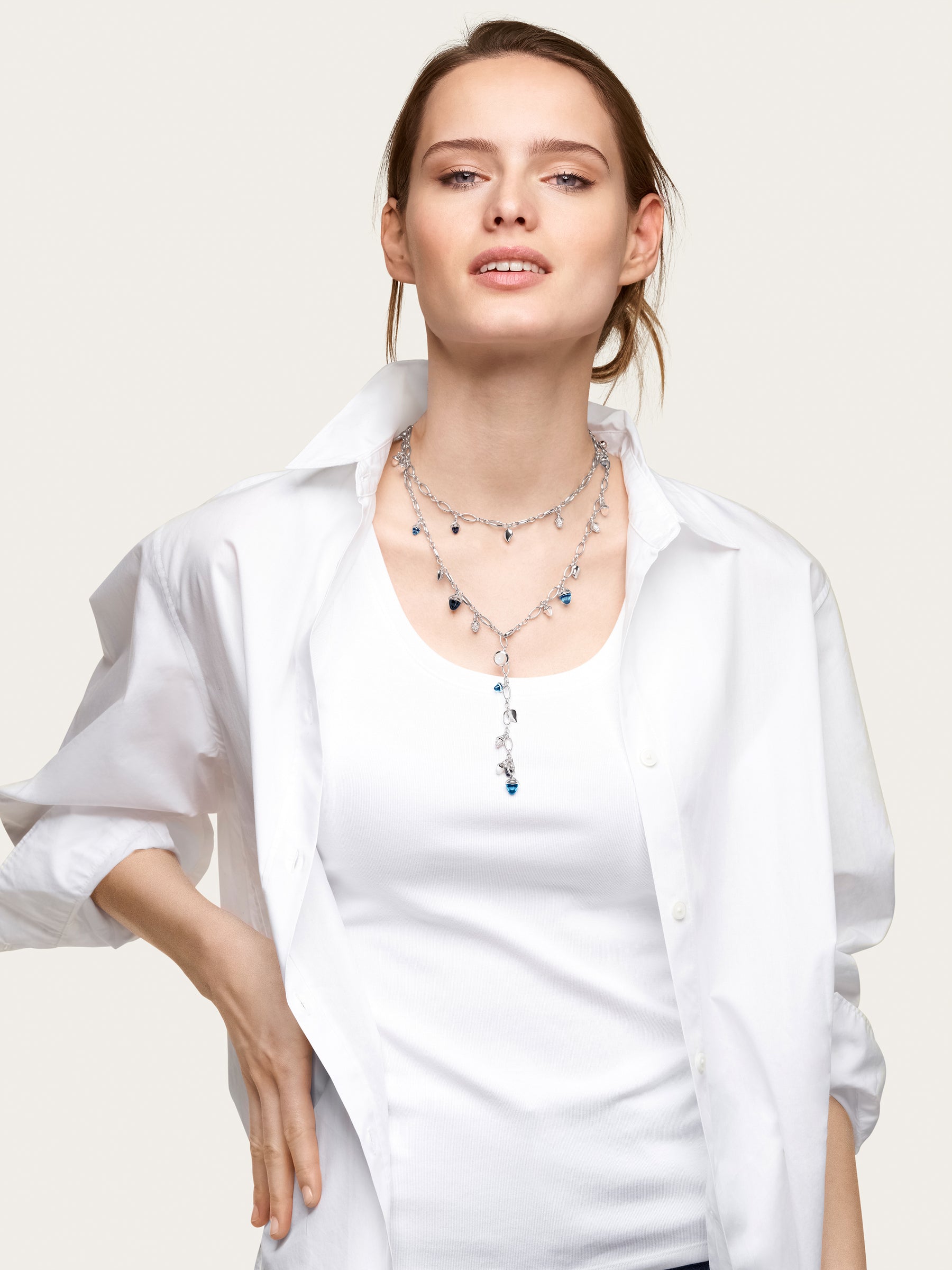 Necklace MIKADO 'Ocean' with Diamond Pavé - 100 cm Ocean
