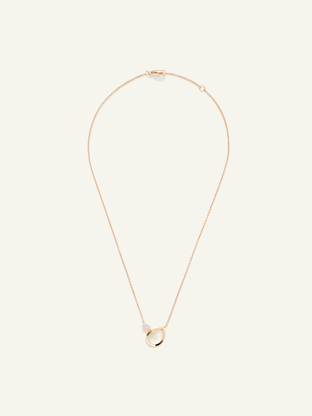 Necklace SIGNATURE 2 Drops Moonstone sand/white / Diamond Pavé 