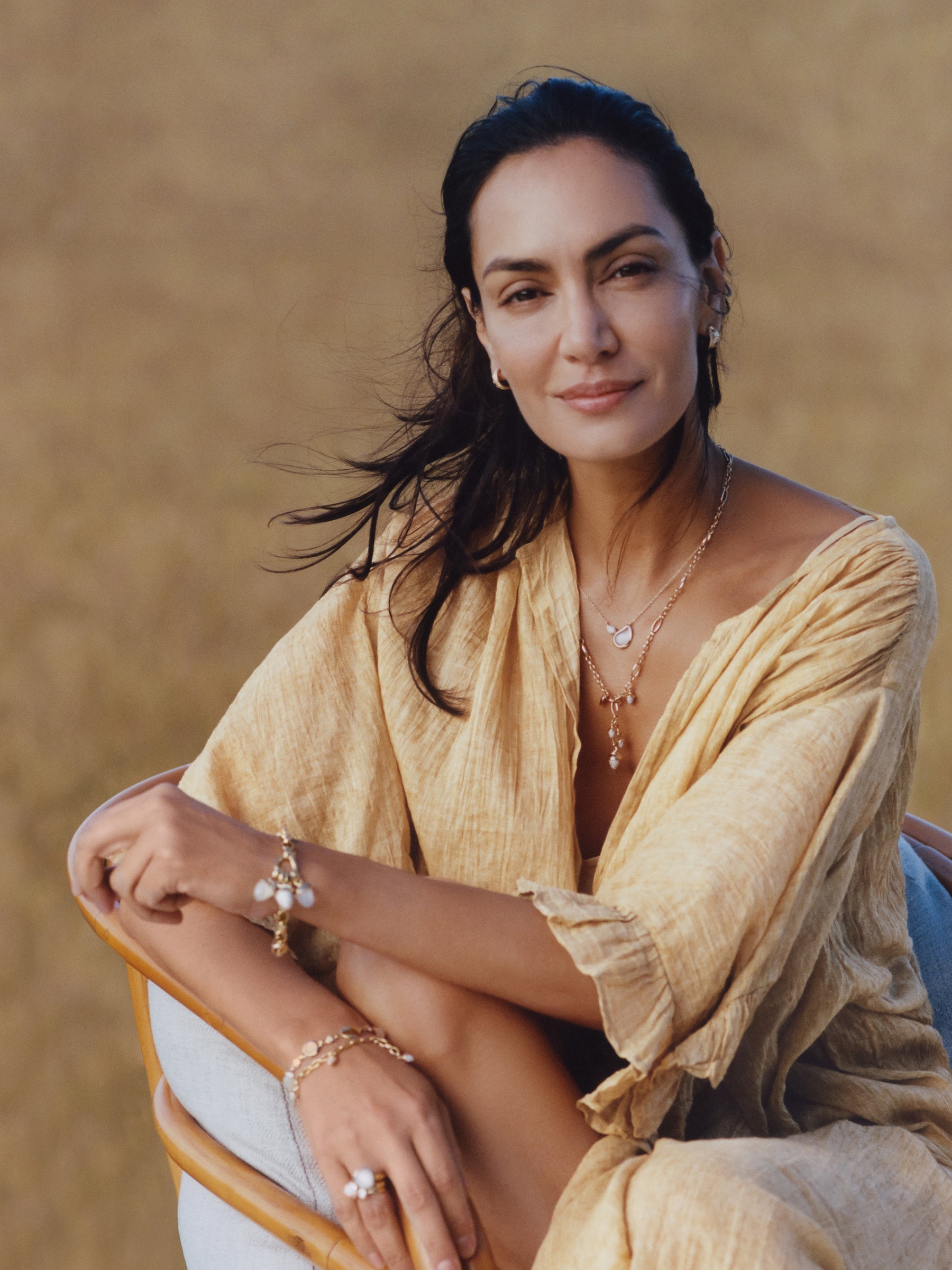 Necklace SIGNATURE 2 Drops Moonstone sand/white / Diamond Pavé