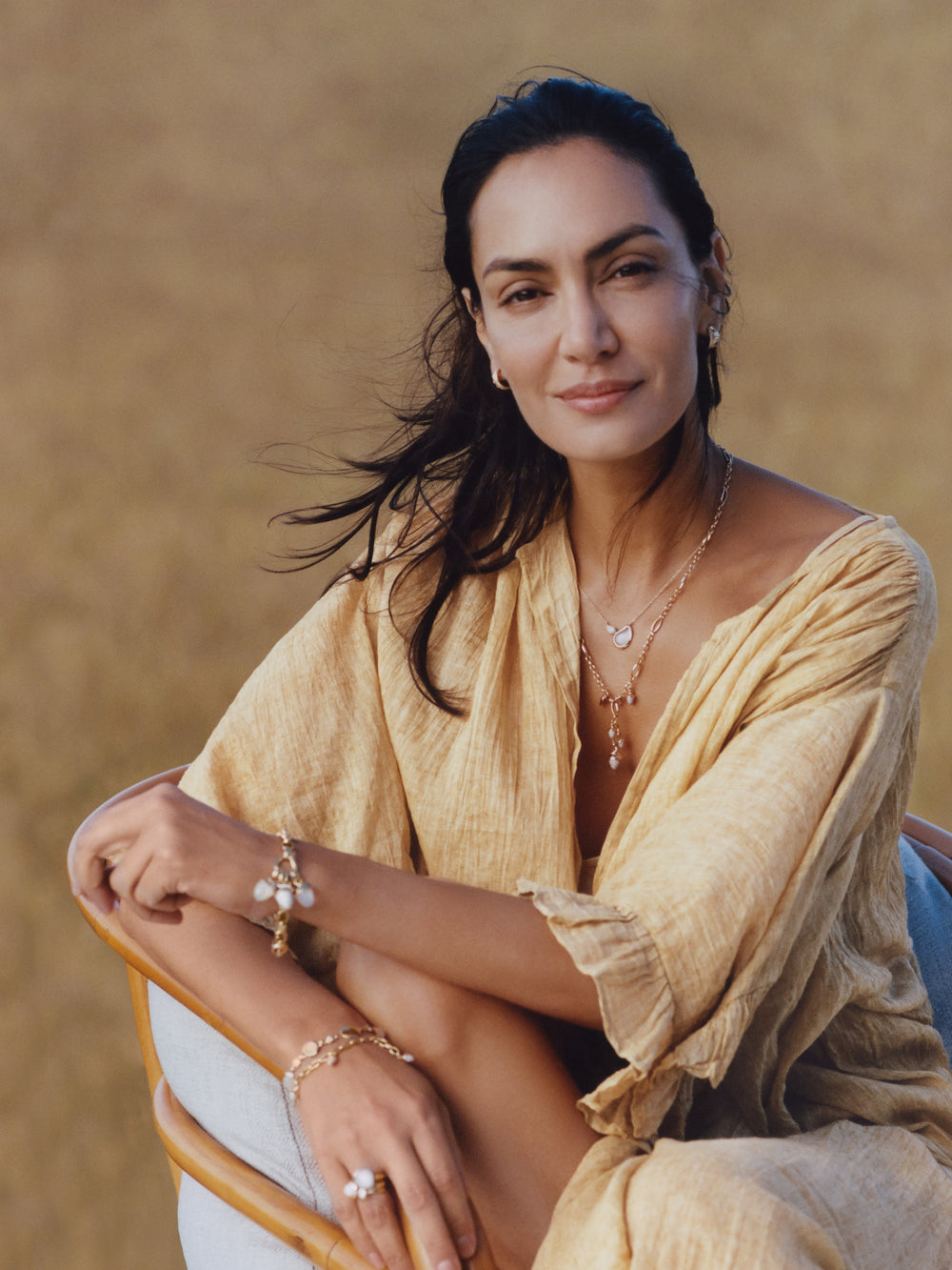 Necklace SIGNATURE 2 Drops Moonstone sand/white / Diamond Pavé 