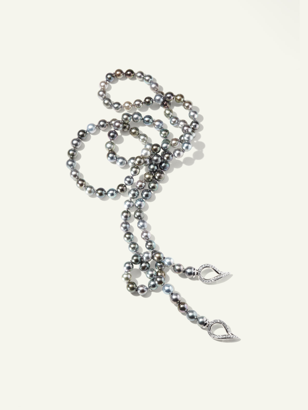 Necklace Tahitian Pearls round multicolor in 18K White Gold