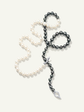 N-Tah-SSP-82-p-wg | Necklace Round Pearls black and white in 18K White Gold