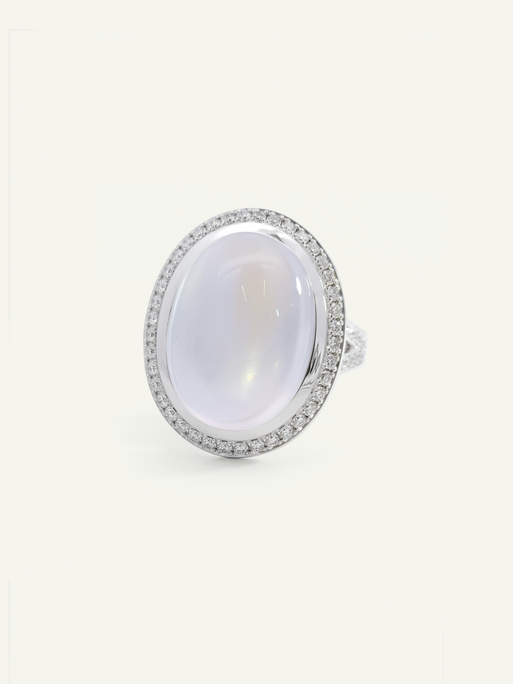 CUSHION Ring with Rainbow Moonstone and Diamond Pavé