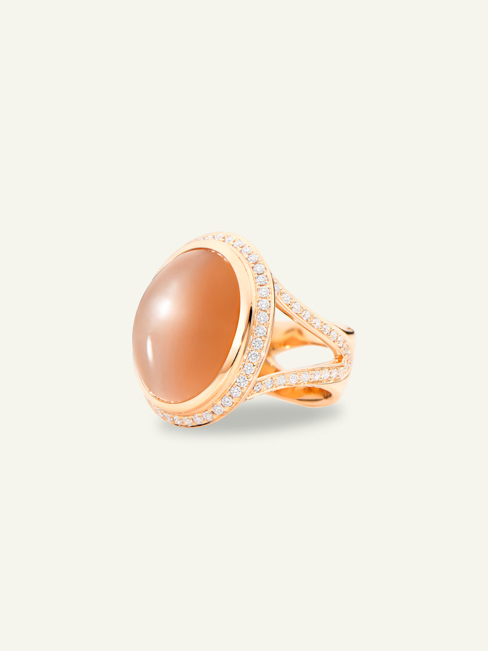 CUSHION Small Ring Brauner Mondstein und Diamant Pavé