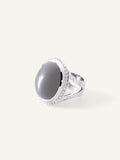 CUSHION Small Ring Grauer Mondstein und Diamant Pavé
