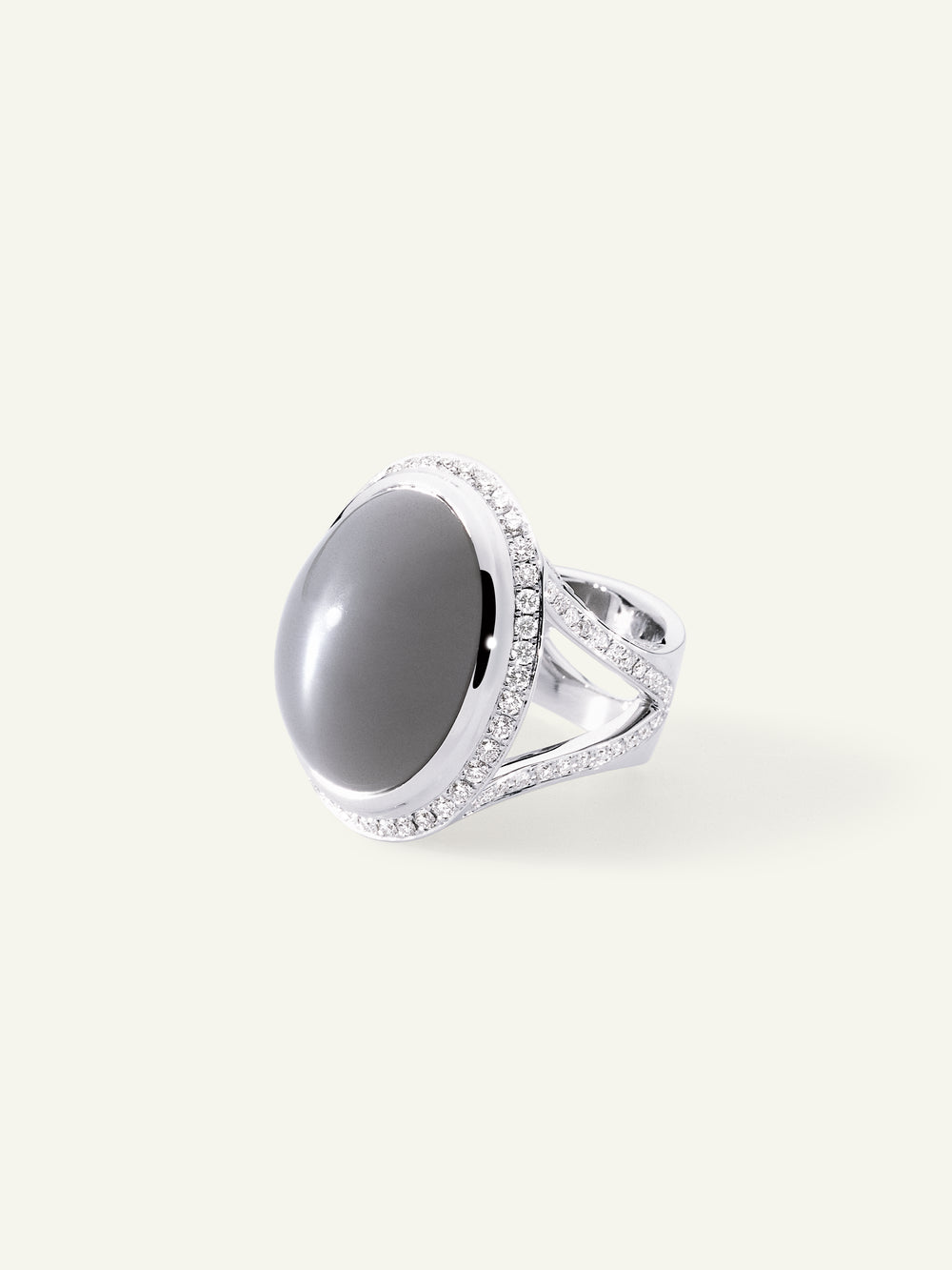 CUSHION Small Ring Grauer Mondstein und Diamant Pavé