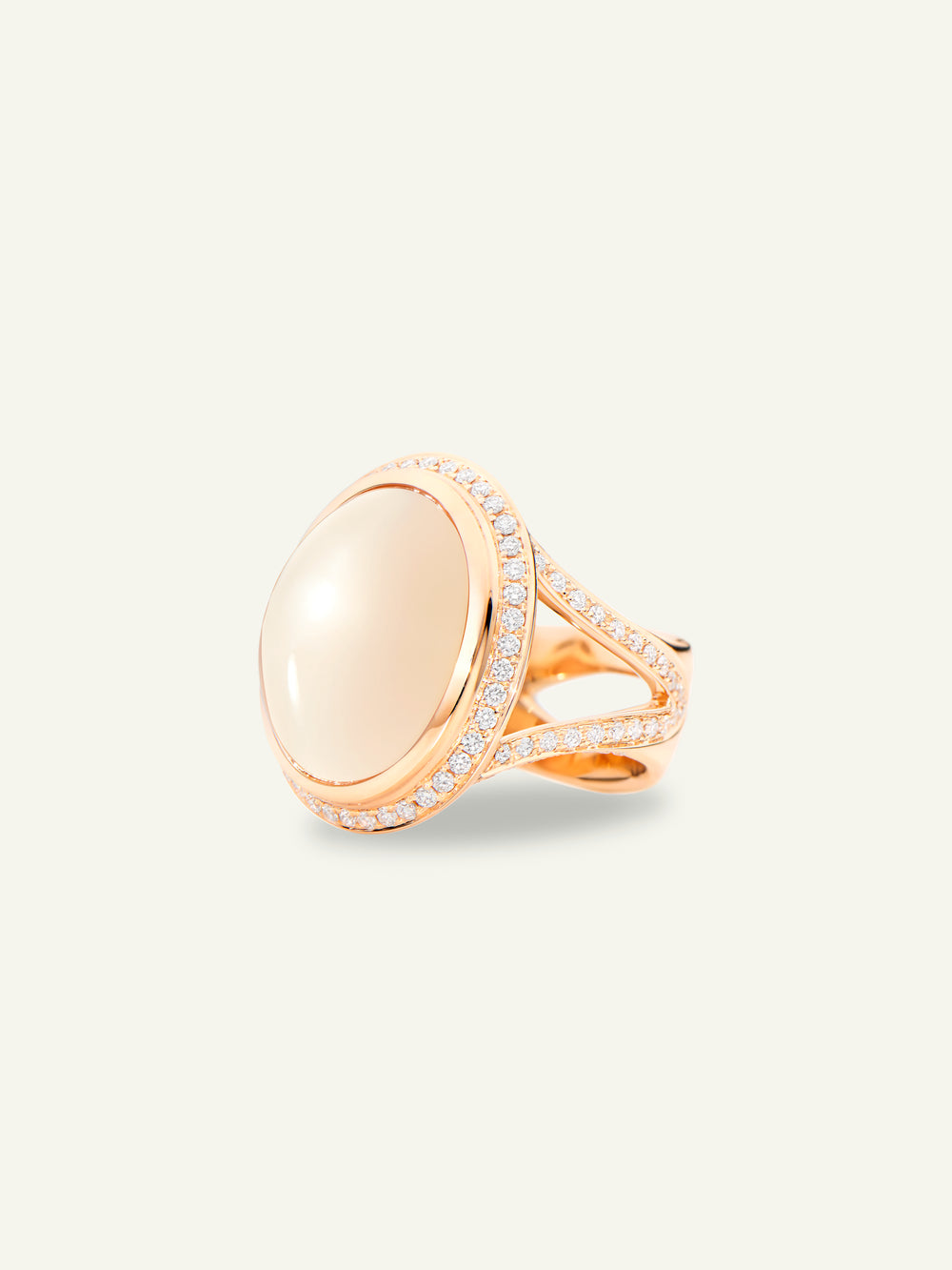CUSHION Small Ring Sand Mondstein und Diamant Pavé