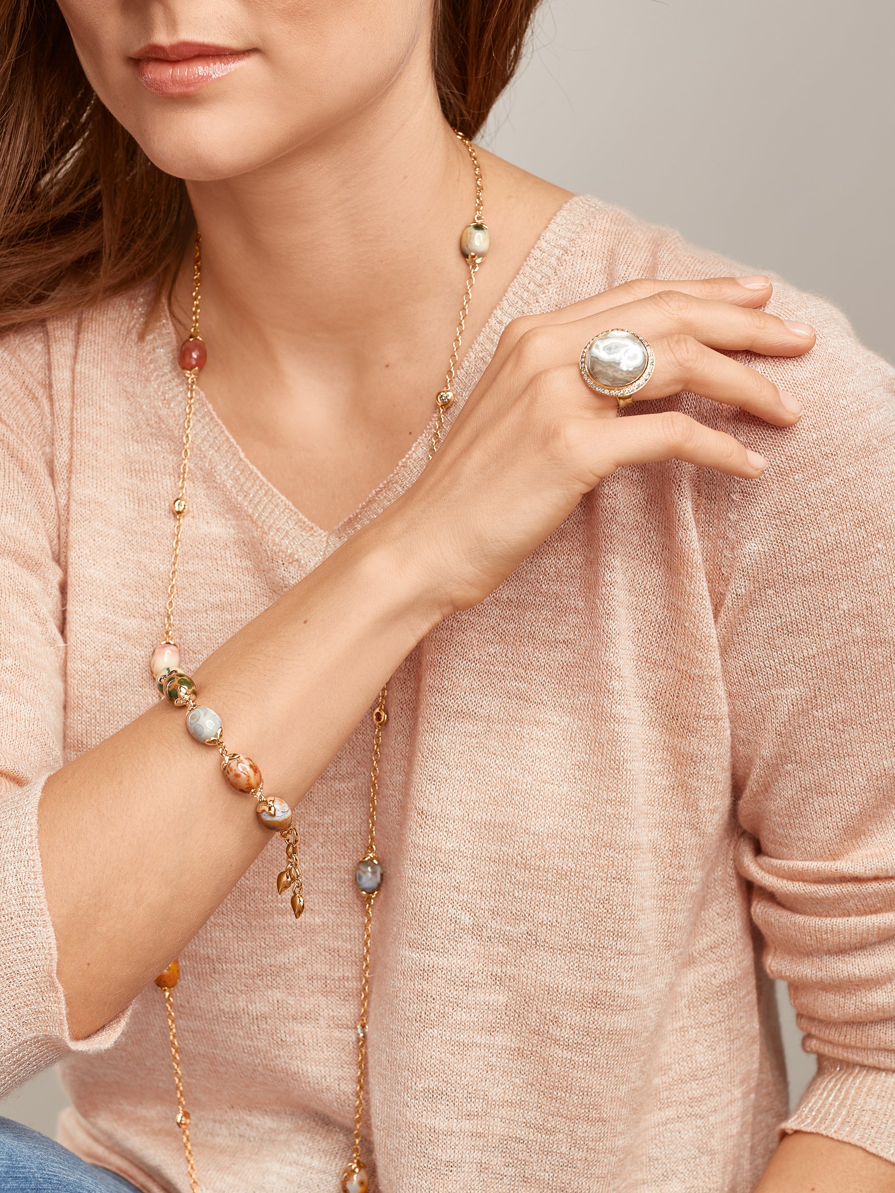 OCEAN JASPER Large Ring Champagner Diamant Pavé