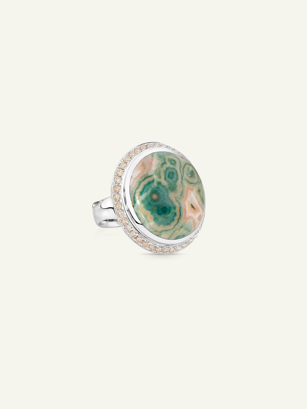 OCEAN JASPER Small Ring with Champagne Diamond Pavé