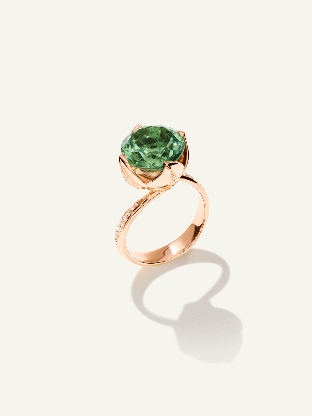 TULIP Ring with Mint Tourmaline and Diamond Pavé